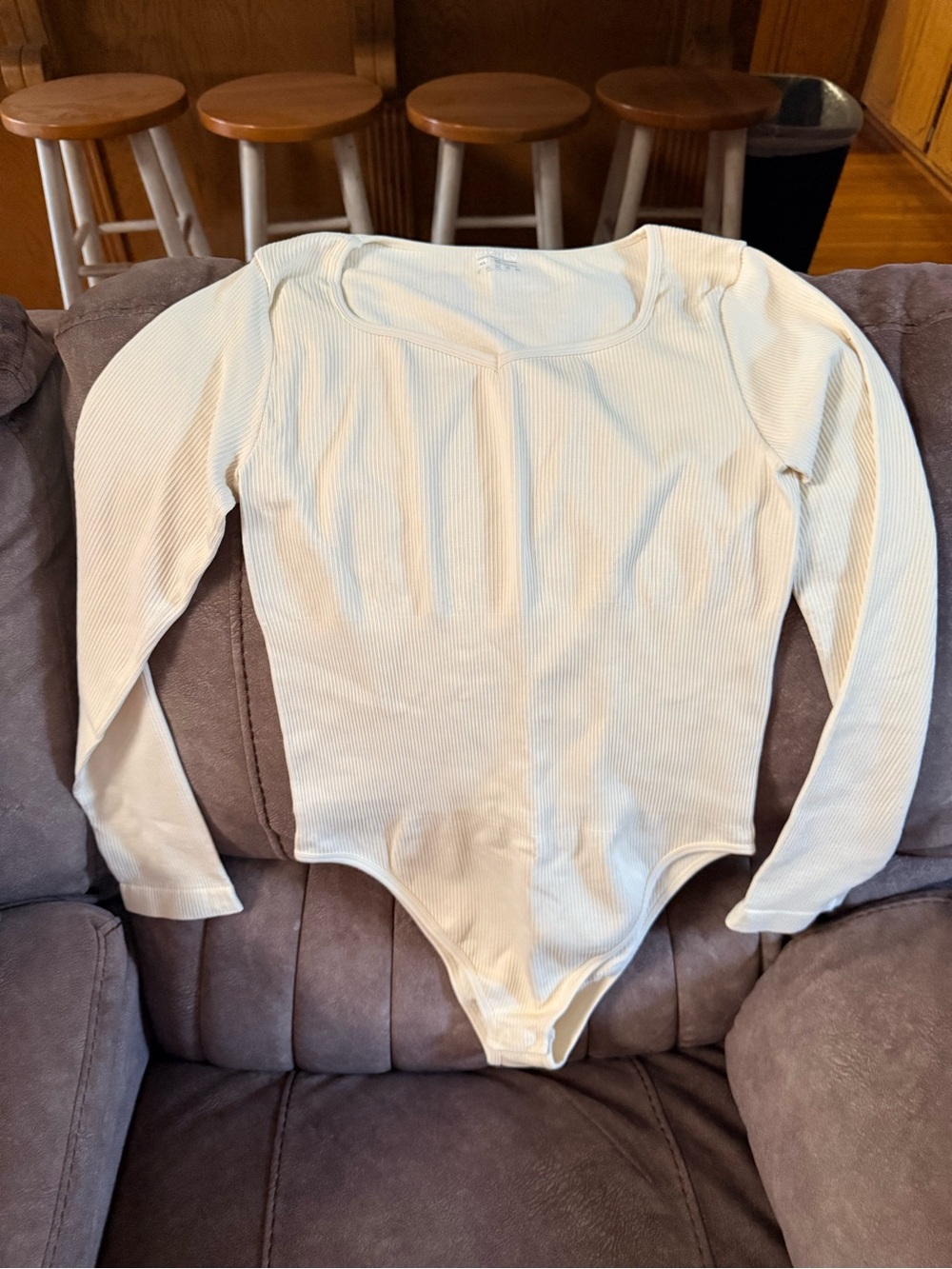 Ribbed Long-Sleeve Women’s Bodysuit in Cream